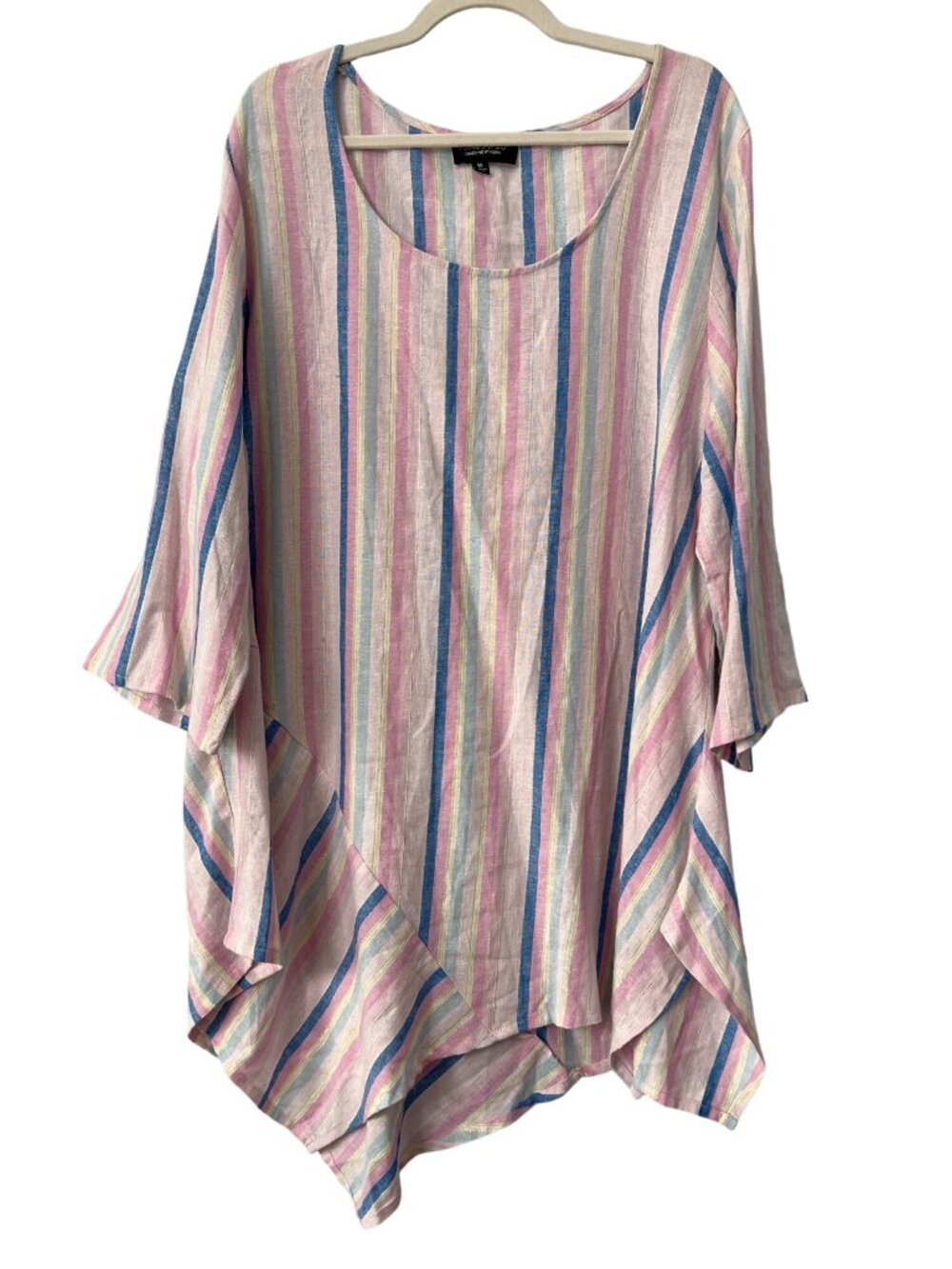 Jones and Co Jones New York Tunic Large Striped Linen Blend Pink Blue Lagenlook
